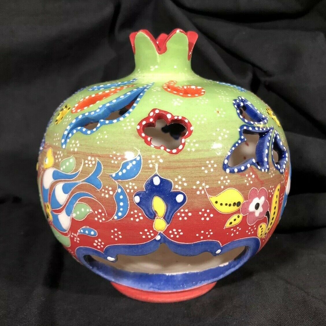 Hand Painted Turkish Ceramic Pomegranate Tealight 5 Inch Candle Holder