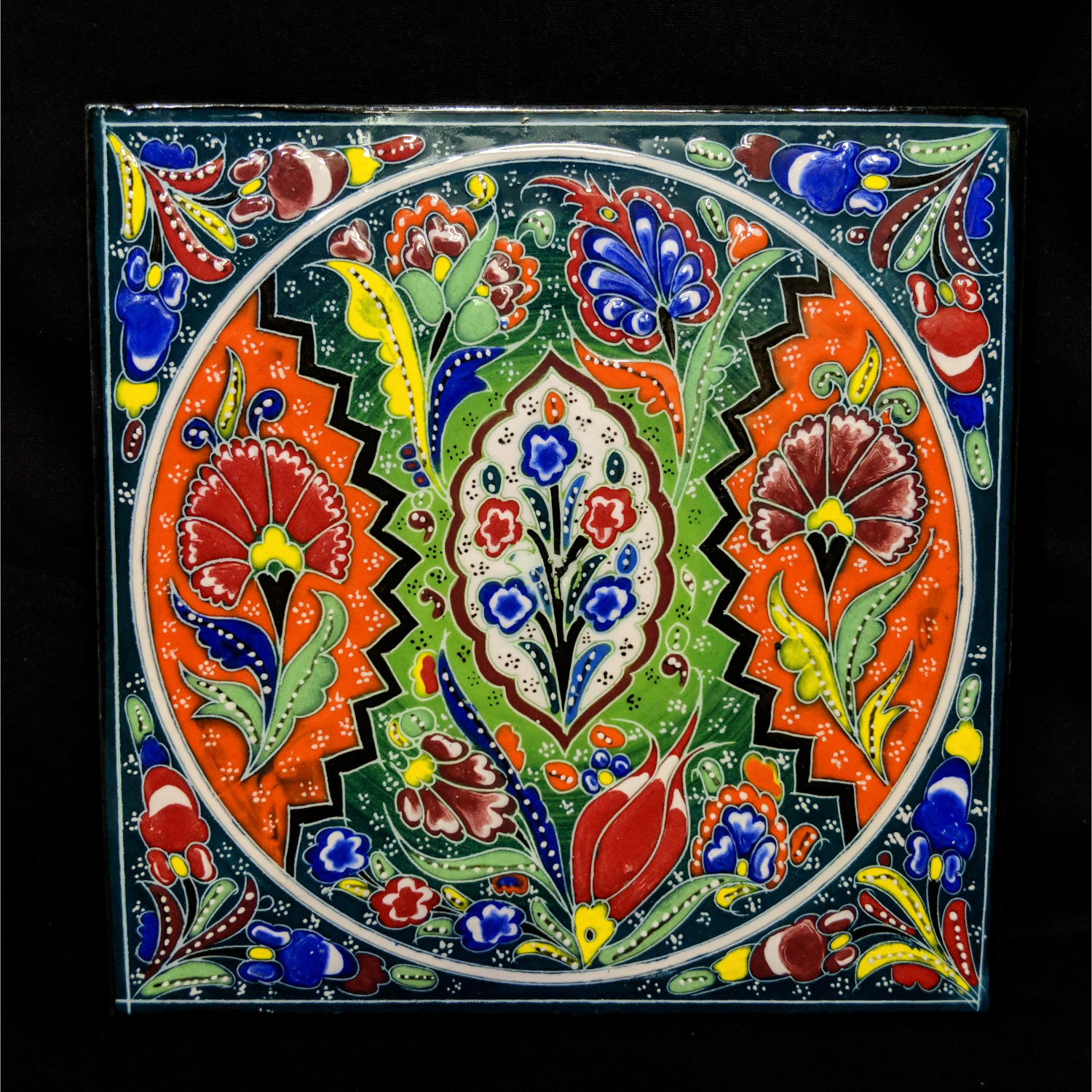 8"x16" Handpainted Turkish Iznik Raised Floral Pattern Ceramic Tile Panel Mural 