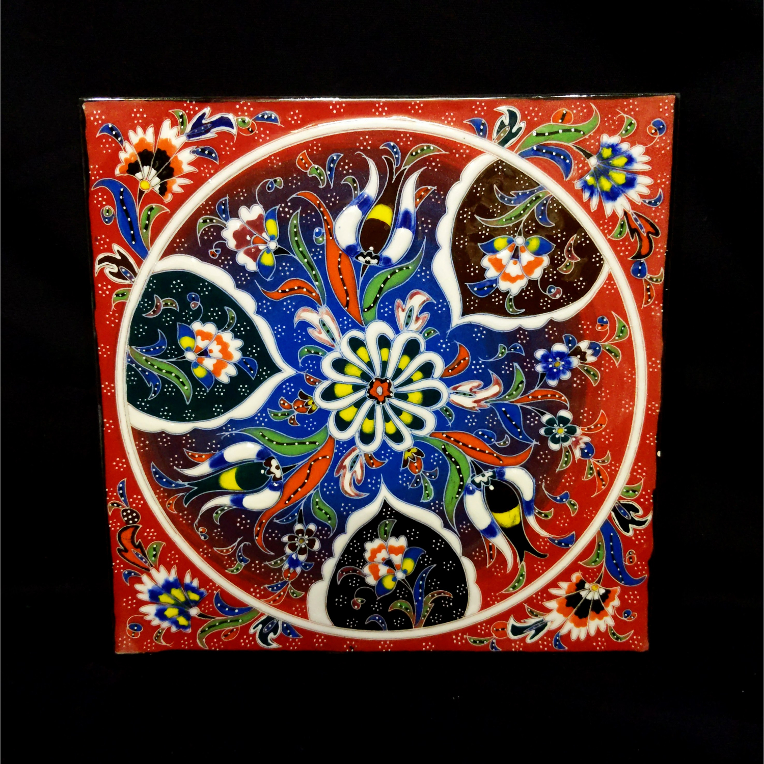 Iznik Vase & Tulip Pattern Set of 12 8"x8" Turkish Ceramic Tiles 